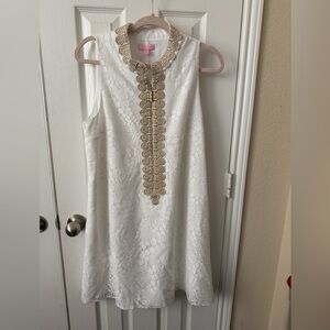 Lilly Pulitzer White Lace Dress With Gold Trim Size 12 Jane Shift Dress NWOT